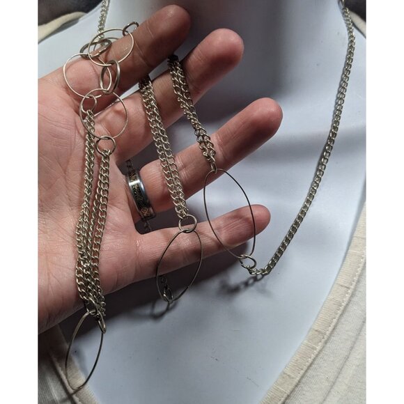 Open Link Silver Tone Layered Chain Necklace - Picture 3 of 7